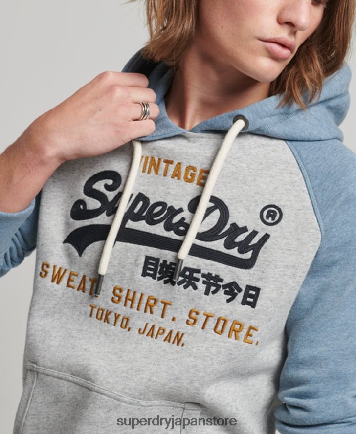 オーガニックコットン ヴィンテージロゴ ヘリテージラグランパーカー 男性 Superdry 衣類 グレー 2J62PZ812