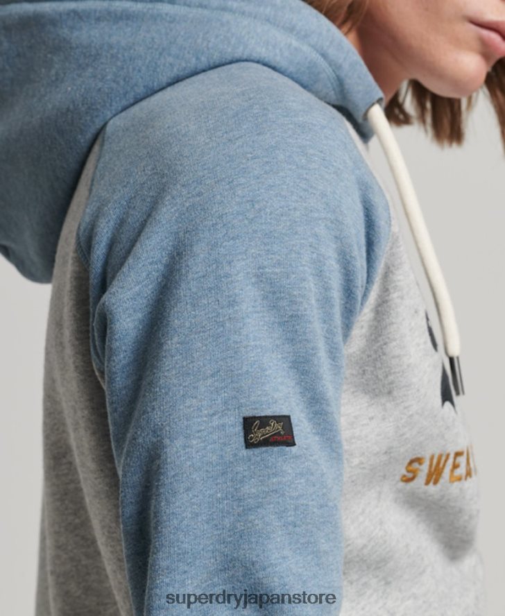 オーガニックコットン ヴィンテージロゴ ヘリテージラグランパーカー 男性 Superdry 衣類 グレー 2J62PZ812