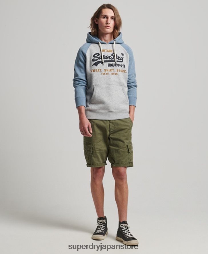 オーガニックコットン ヴィンテージロゴ ヘリテージラグランパーカー 男性 Superdry 衣類 グレー 2J62PZ812