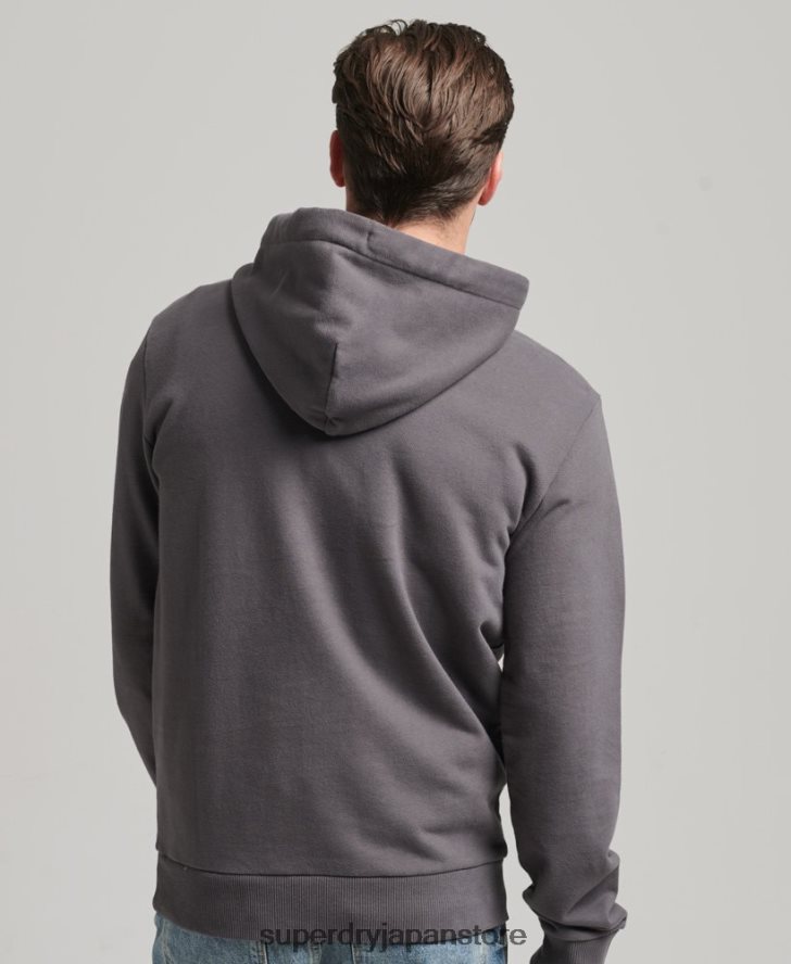 ヴィンテージ ダウンタウン スクリプト アンブラッシュ パーカー 男性 Superdry 衣類 濃い灰色 2J62PZ817