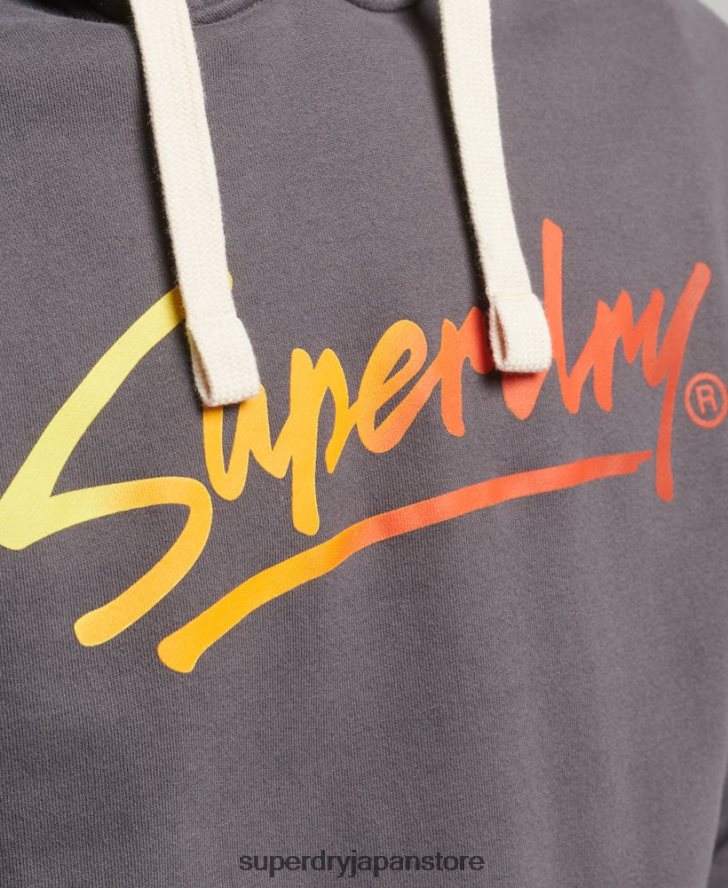 ヴィンテージ ダウンタウン スクリプト アンブラッシュ パーカー 男性 Superdry 衣類 濃い灰色 2J62PZ817