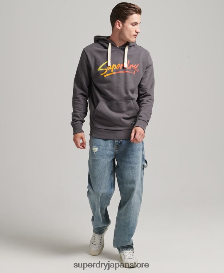 ヴィンテージ ダウンタウン スクリプト アンブラッシュ パーカー 男性 Superdry 衣類 濃い灰色 2J62PZ817