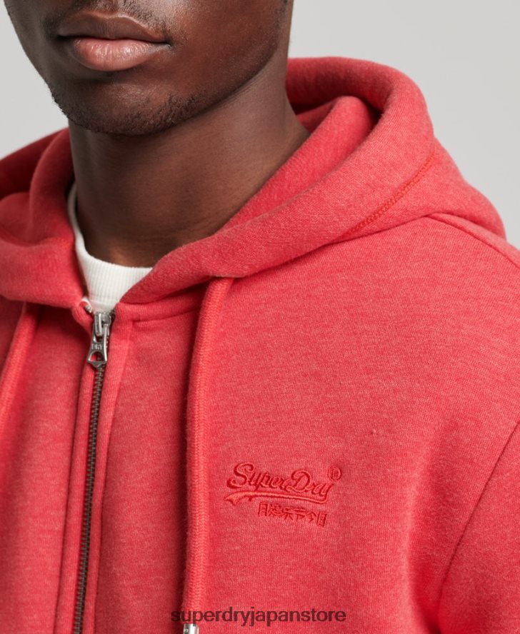 オーガニックコットン ヴィンテージロゴ刺繍ジップパーカー 男性 Superdry 衣類 赤 2J62PZ827
