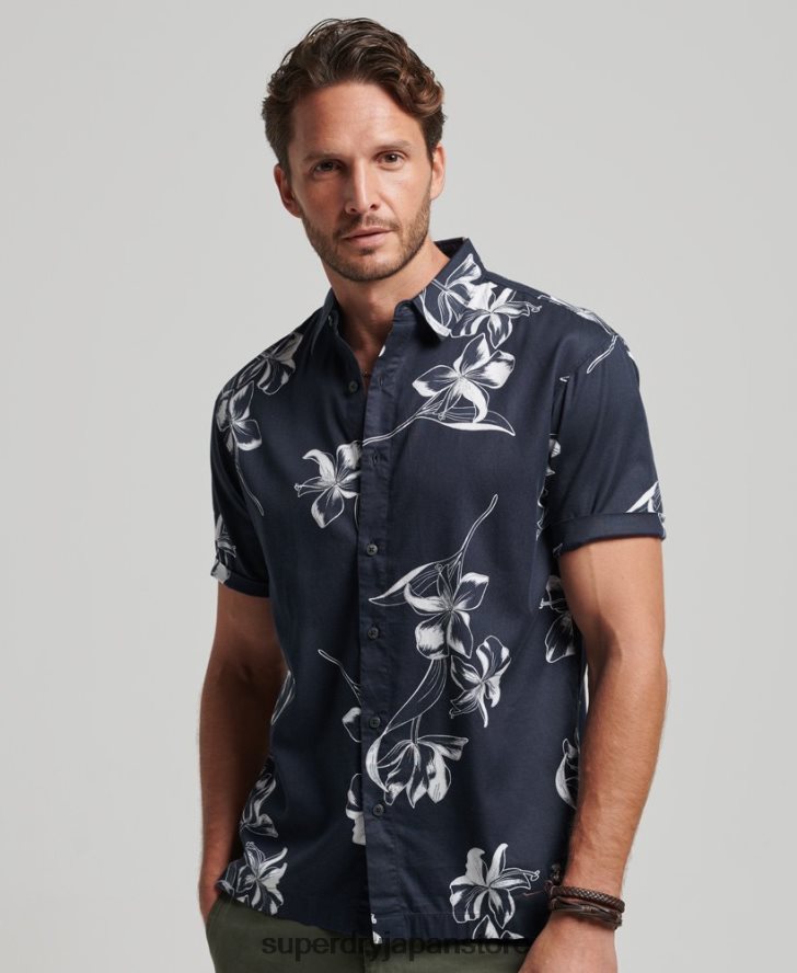 半袖アロハシャツ 男性 Superdry 衣類 海軍 2J62PZ83