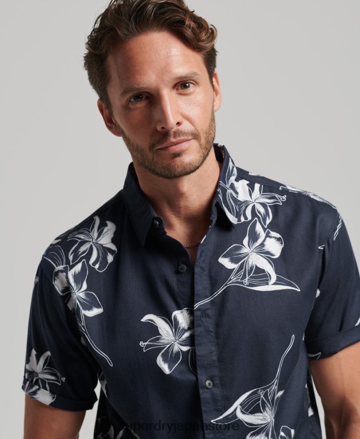 半袖アロハシャツ 男性 Superdry 衣類 海軍 2J62PZ83