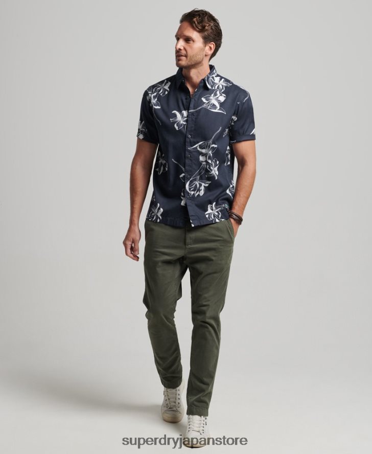 半袖アロハシャツ 男性 Superdry 衣類 海軍 2J62PZ83