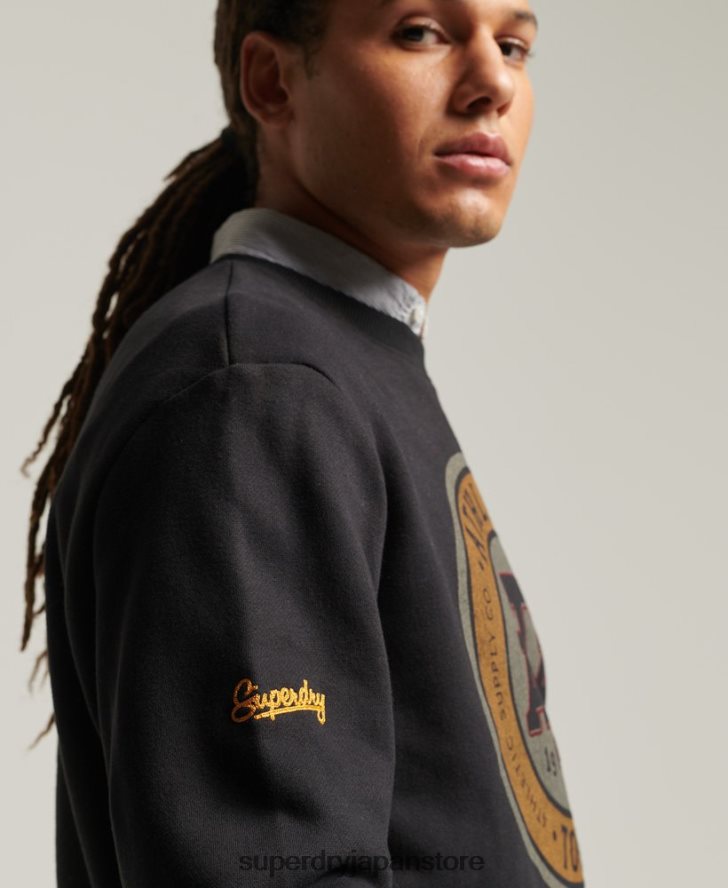 ヴィンテージ カレッジ クルー スウェットシャツ 男性 Superdry 衣類 黒 2J62PZ845