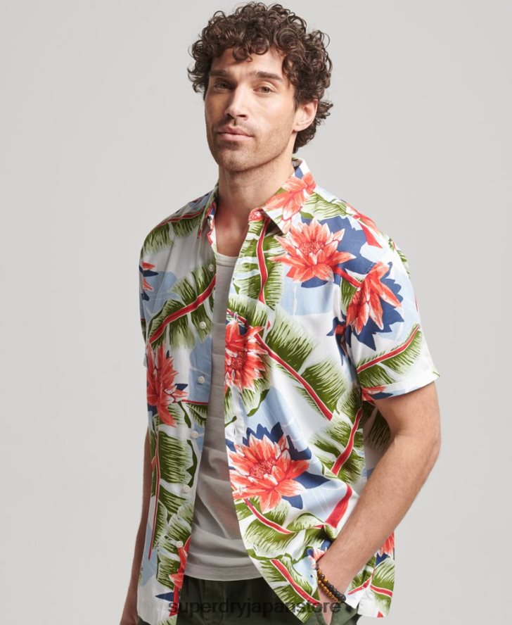 半袖アロハシャツ 男性 Superdry 衣類 白 2J62PZ85