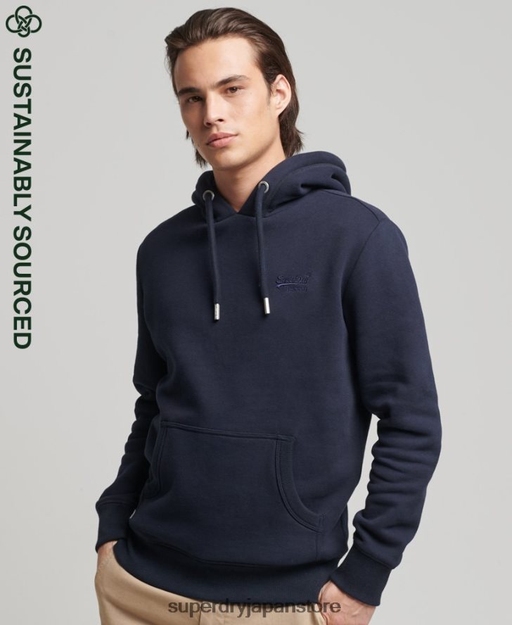 オーガニックコットンのヴィンテージロゴ刺繍パーカー 男性 Superdry 衣類 海軍 2J62PZ856