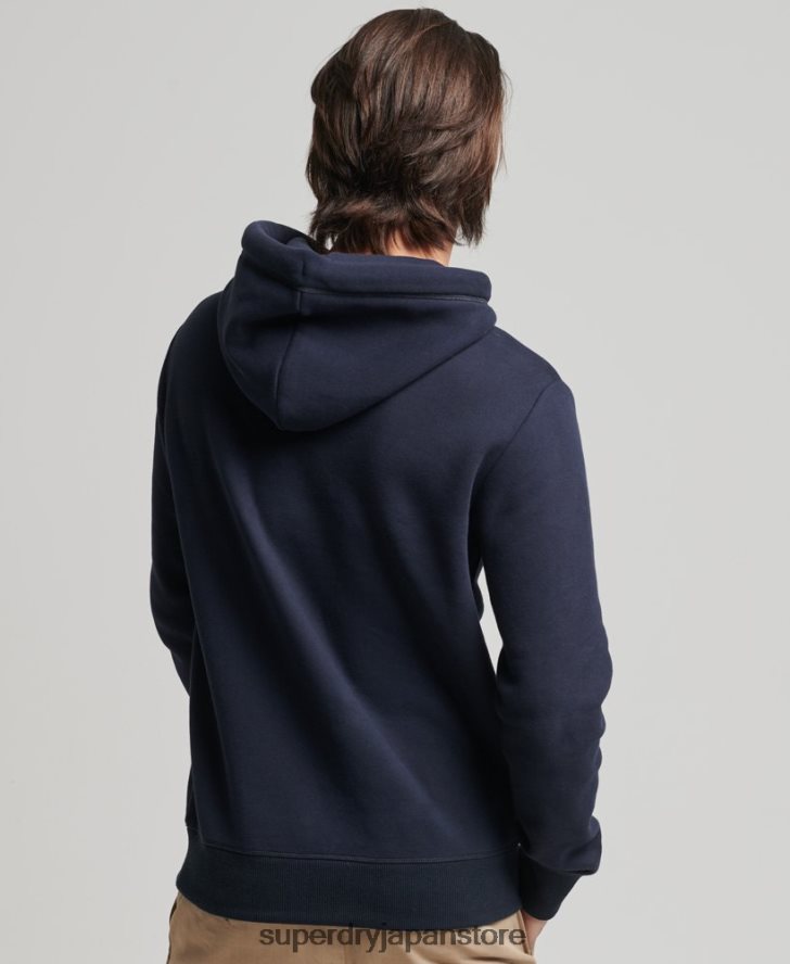 オーガニックコットンのヴィンテージロゴ刺繍パーカー 男性 Superdry 衣類 海軍 2J62PZ856