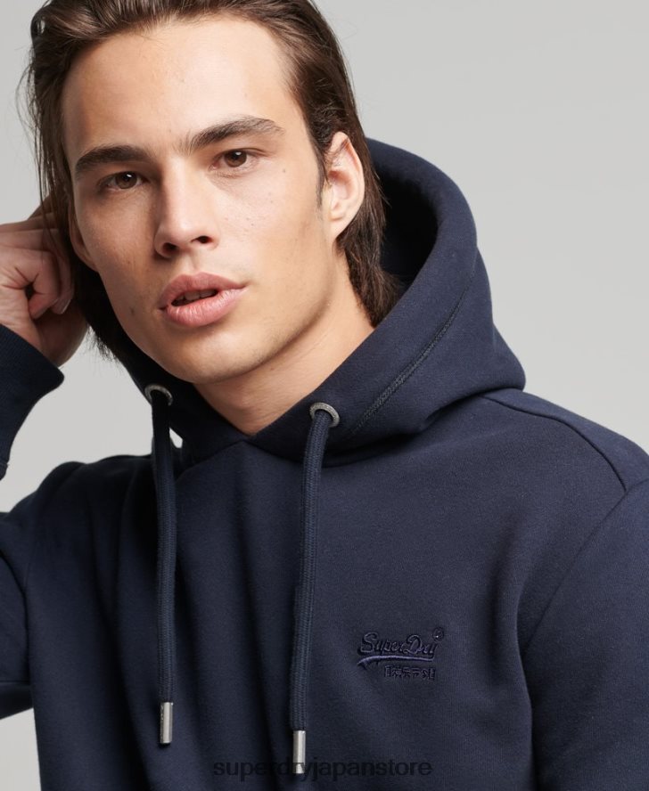 オーガニックコットンのヴィンテージロゴ刺繍パーカー 男性 Superdry 衣類 海軍 2J62PZ856