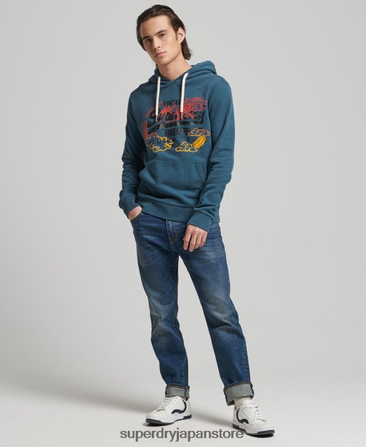 ヴィンテージロゴ ブラッシュナラティブパーカー 男性 Superdry 衣類 青 2J62PZ859