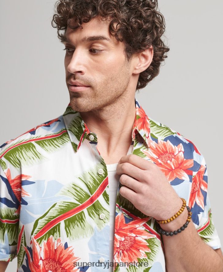 半袖アロハシャツ 男性 Superdry 衣類 白 2J62PZ85