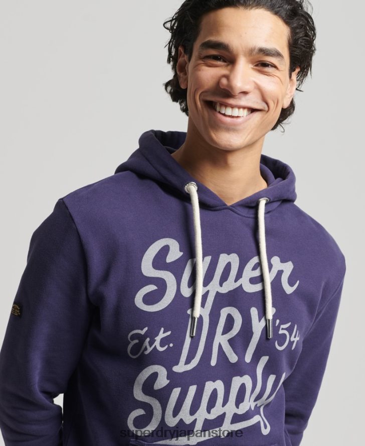 ヴィンテージスクリプトスタイルのパーカー 男性 Superdry 衣類 海軍 2J62PZ882