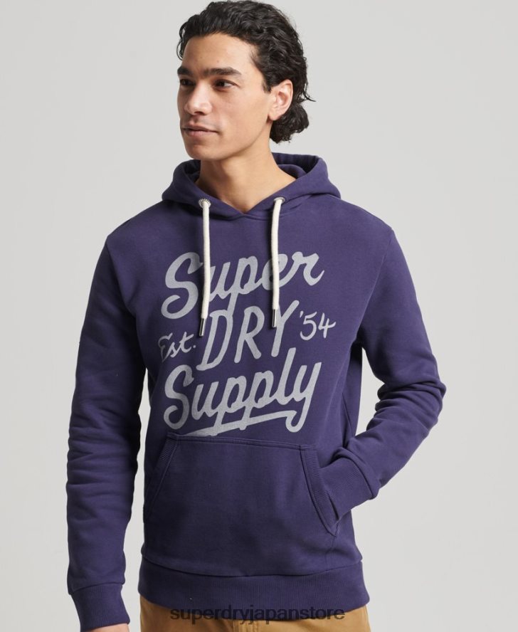 ヴィンテージスクリプトスタイルのパーカー 男性 Superdry 衣類 海軍 2J62PZ882