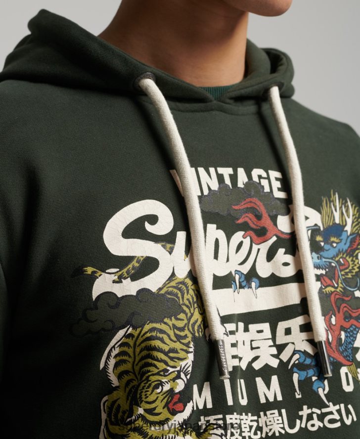 ヴィンテージロゴ ブラッシュナラティブパーカー 男性 Superdry 衣類 緑 2J62PZ884