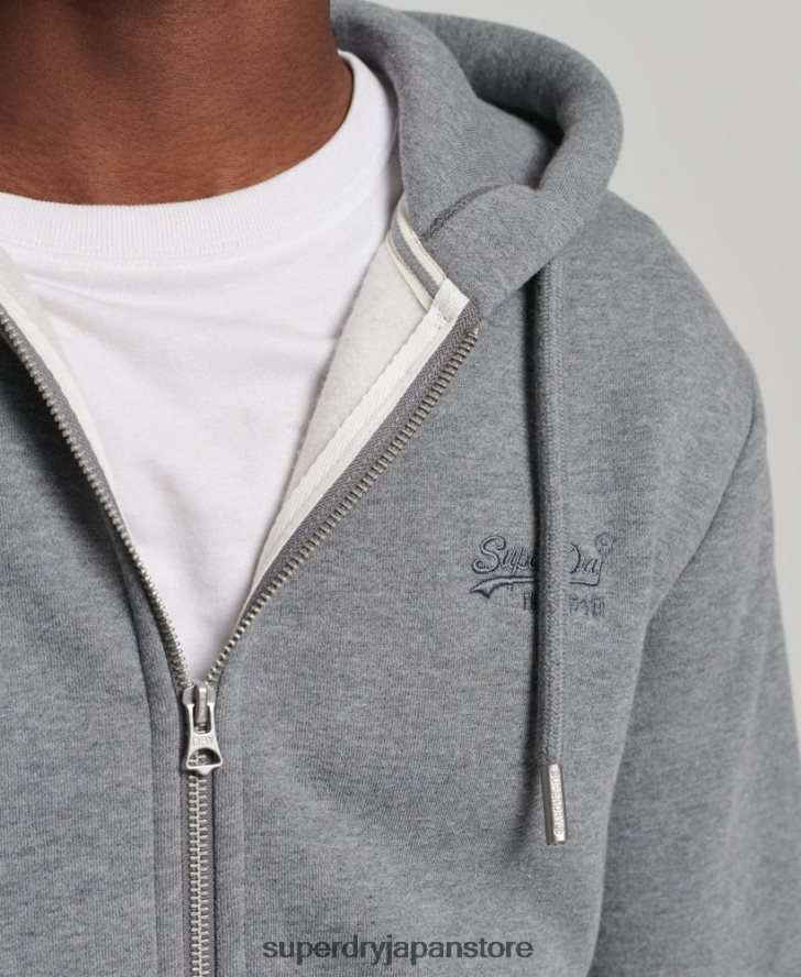 オーガニックコットン ヴィンテージロゴ刺繍ジップパーカー 男性 Superdry 衣類 グレー 2J62PZ885