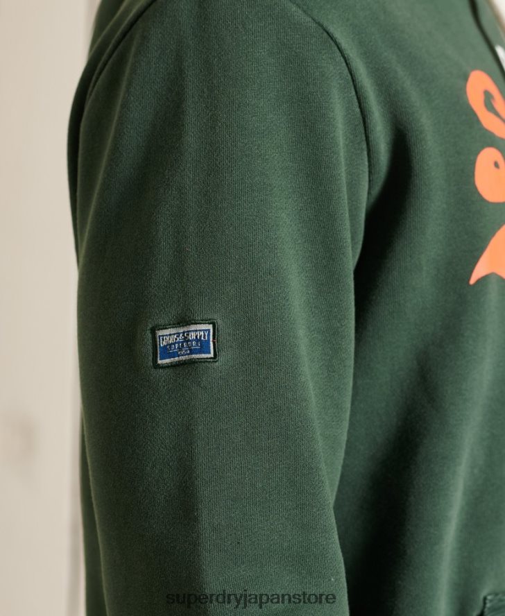ヴィンテージロゴアメリカンクラシック無起毛パーカー 男性 Superdry 衣類 緑 2J62PZ893