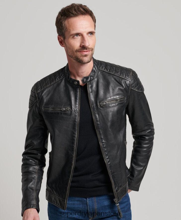 ヘリテージレザーモトレーサージャケット 男性 Superdry 衣類 黒 2J62PZ906