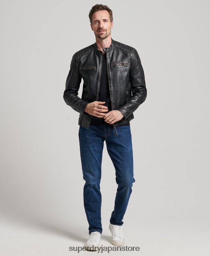 ヘリテージレザーモトレーサージャケット 男性 Superdry 衣類 黒 2J62PZ906