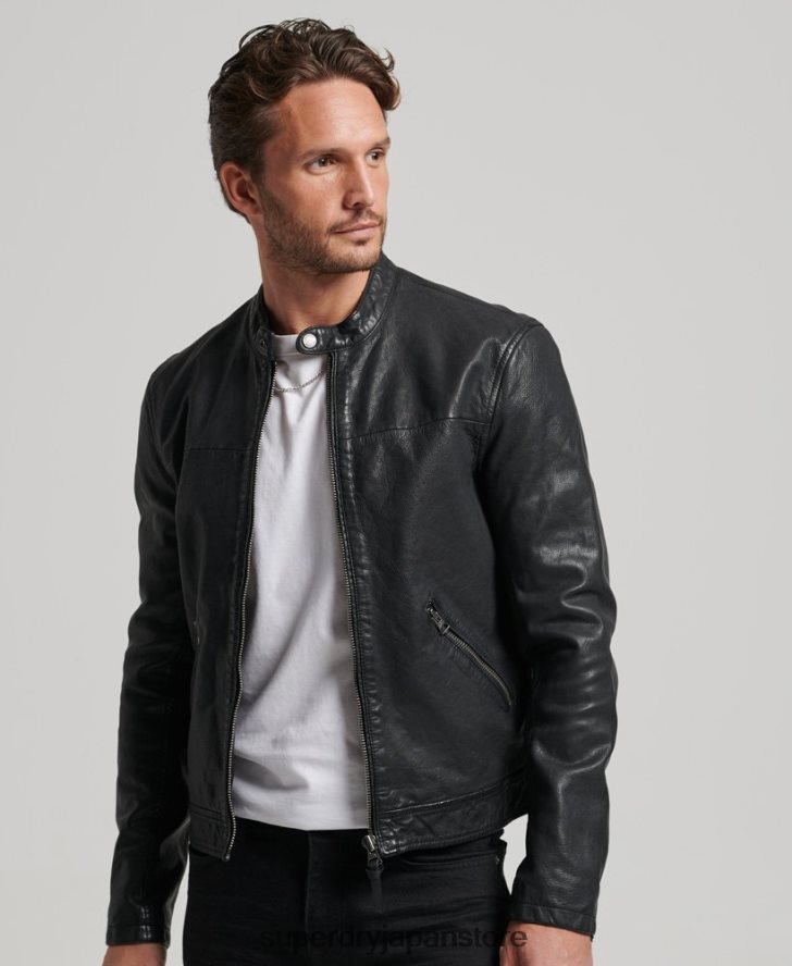 ヘリテージレザースポーツレーサージャケット 男性 Superdry 衣類 黒 2J62PZ909