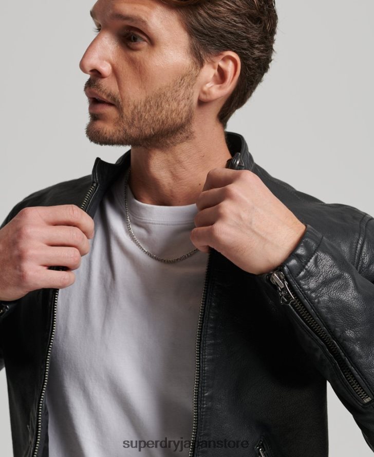 ヘリテージレザースポーツレーサージャケット 男性 Superdry 衣類 黒 2J62PZ909