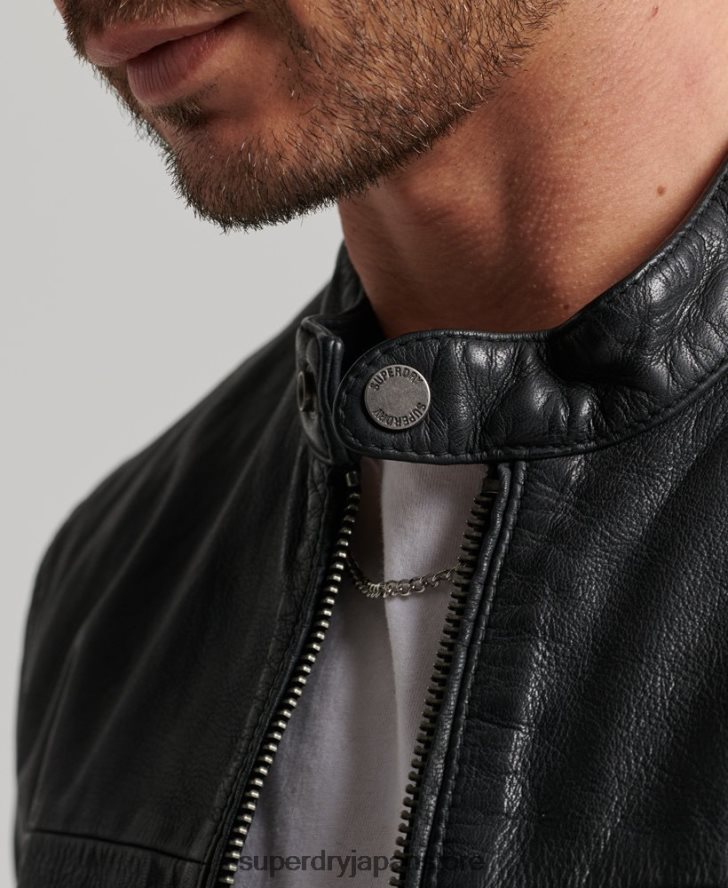 ヘリテージレザースポーツレーサージャケット 男性 Superdry 衣類 黒 2J62PZ909