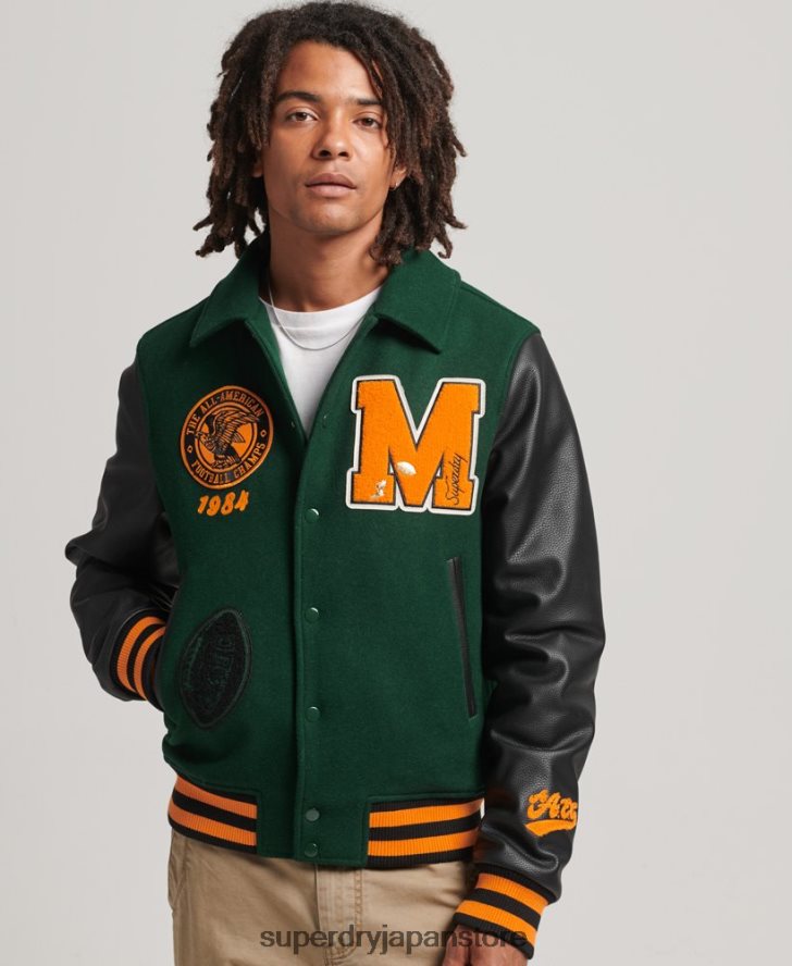 カレッジバーシティパッチ ボンバージャケット 男性 Superdry 衣類 緑 2J62PZ933