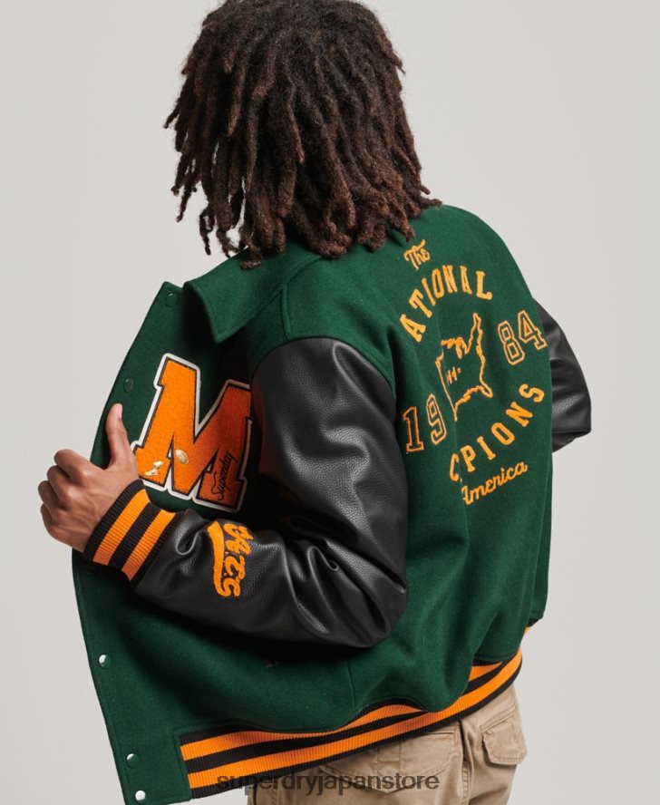 カレッジバーシティパッチ ボンバージャケット 男性 Superdry 衣類 緑 2J62PZ933
