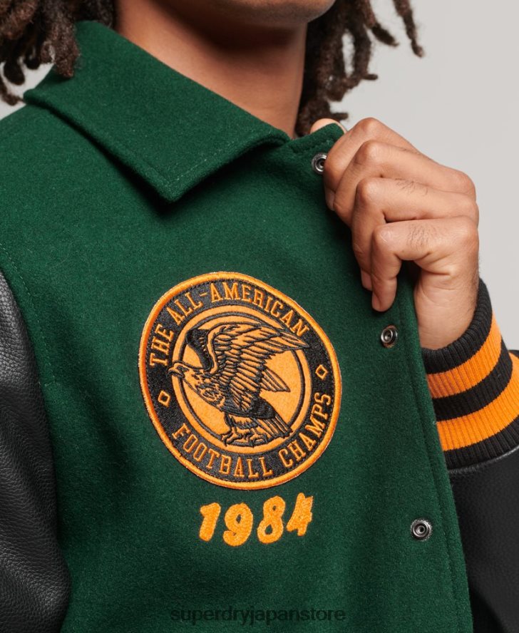 カレッジバーシティパッチ ボンバージャケット 男性 Superdry 衣類 緑 2J62PZ933