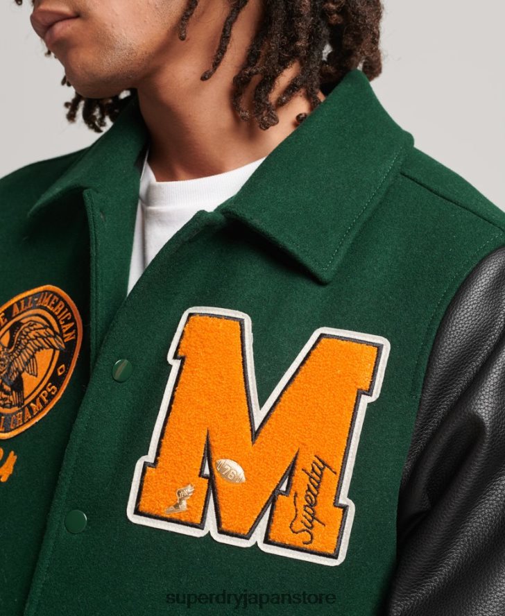 カレッジバーシティパッチ ボンバージャケット 男性 Superdry 衣類 緑 2J62PZ933