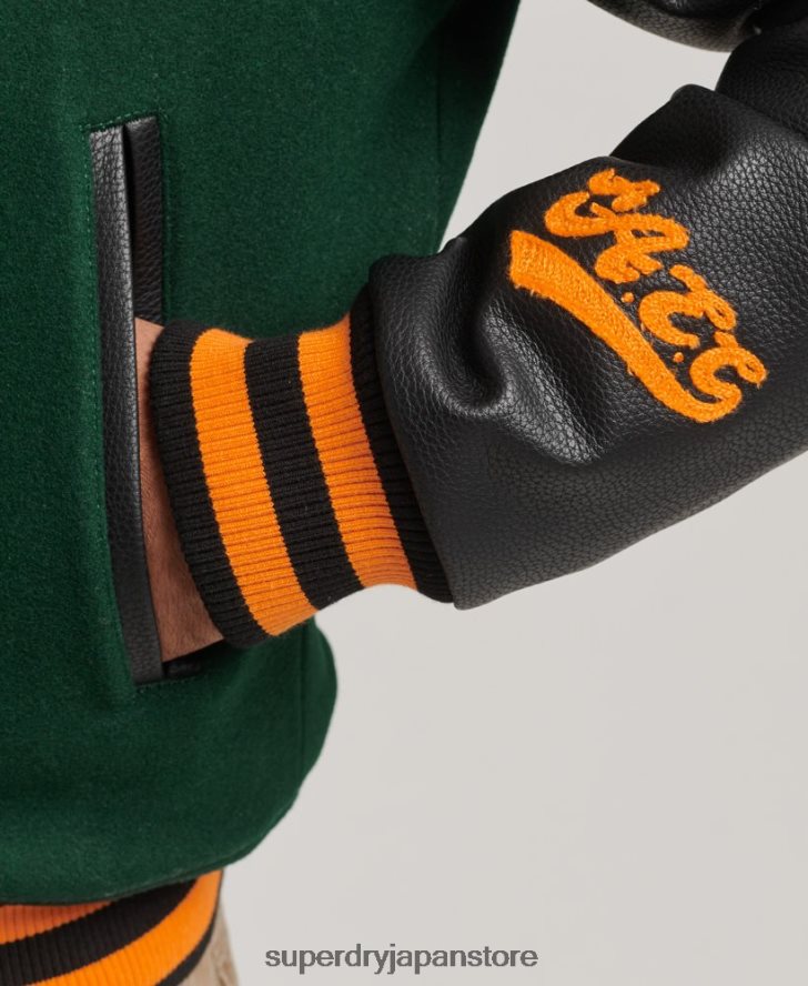 カレッジバーシティパッチ ボンバージャケット 男性 Superdry 衣類 緑 2J62PZ933