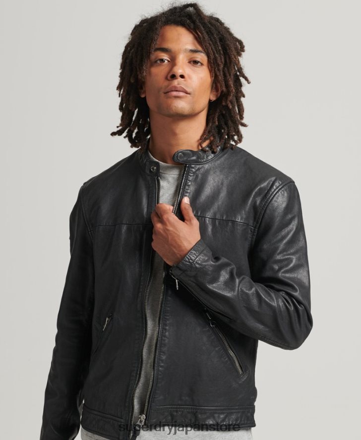 ヘリテージ スポーツ レーサー レザー ジャケット 男性 Superdry 衣類 黒 2J62PZ937
