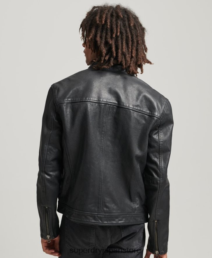 ヘリテージ スポーツ レーサー レザー ジャケット 男性 Superdry 衣類 黒 2J62PZ937