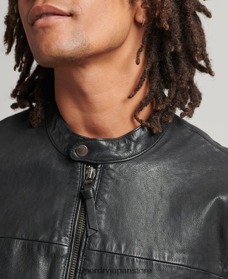 ヘリテージ スポーツ レーサー レザー ジャケット 男性 Superdry 衣類 黒 2J62PZ937