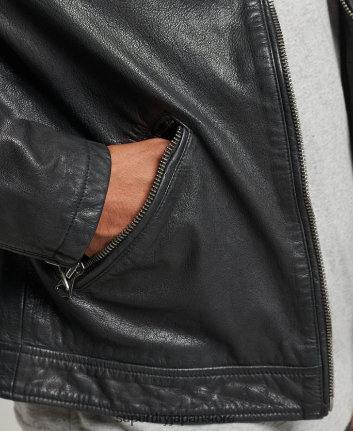 ヘリテージ スポーツ レーサー レザー ジャケット 男性 Superdry 衣類 黒 2J62PZ937