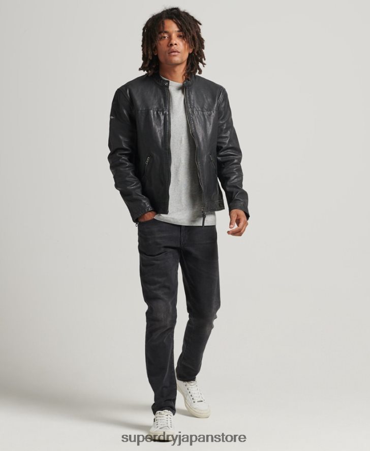 ヘリテージ スポーツ レーサー レザー ジャケット 男性 Superdry 衣類 黒 2J62PZ937