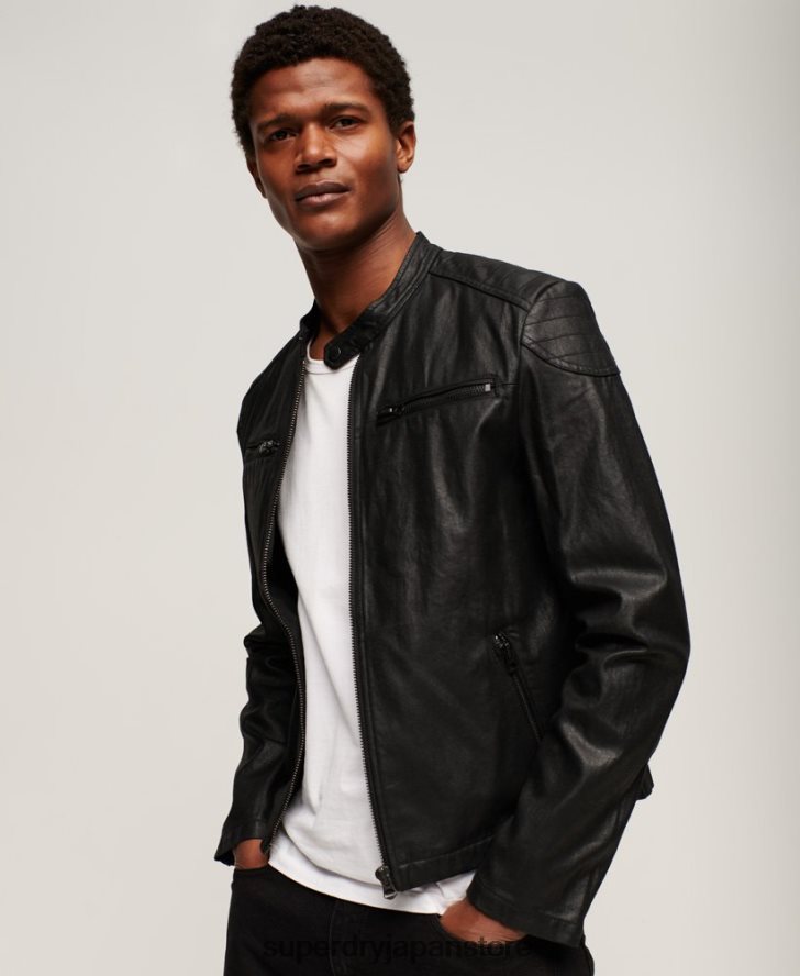 ヴィンテージ コーティング デニム レーサー ジャケット 男性 Superdry 衣類 黒 2J62PZ945
