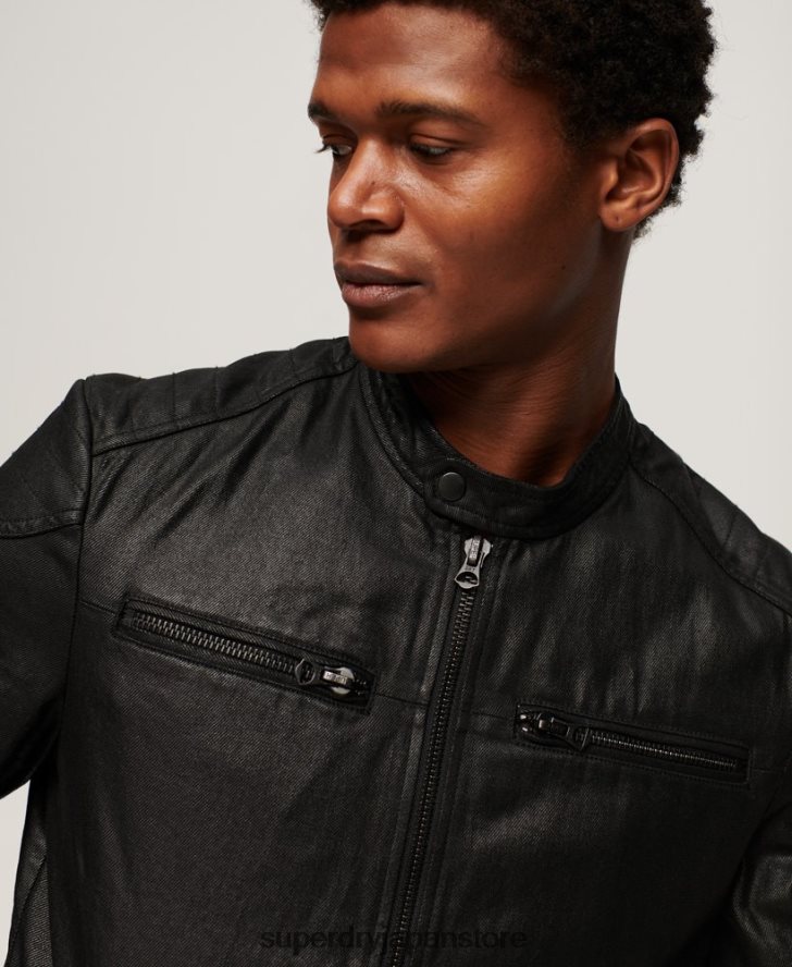 ヴィンテージ コーティング デニム レーサー ジャケット 男性 Superdry 衣類 黒 2J62PZ945