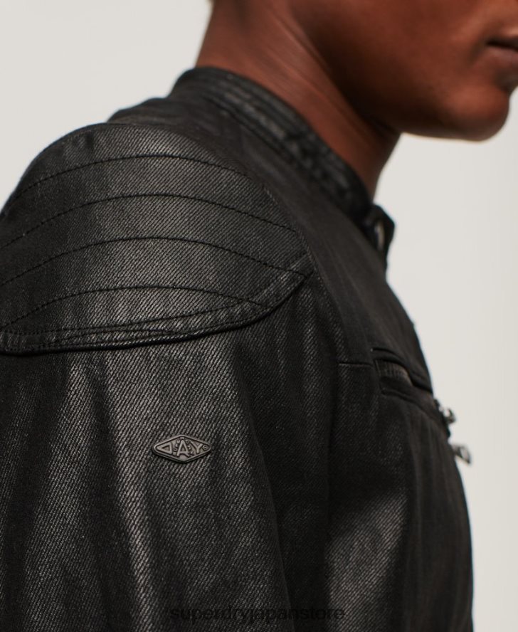 ヴィンテージ コーティング デニム レーサー ジャケット 男性 Superdry 衣類 黒 2J62PZ945