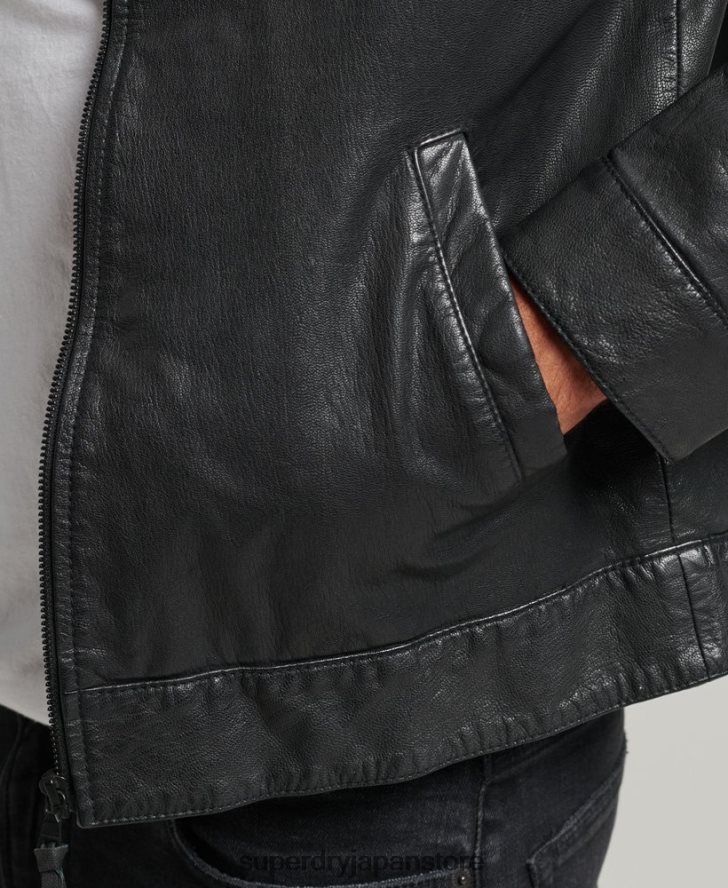 スリムフィットコーチレザージャケット 男性 Superdry 衣類 黒 2J62PZ948