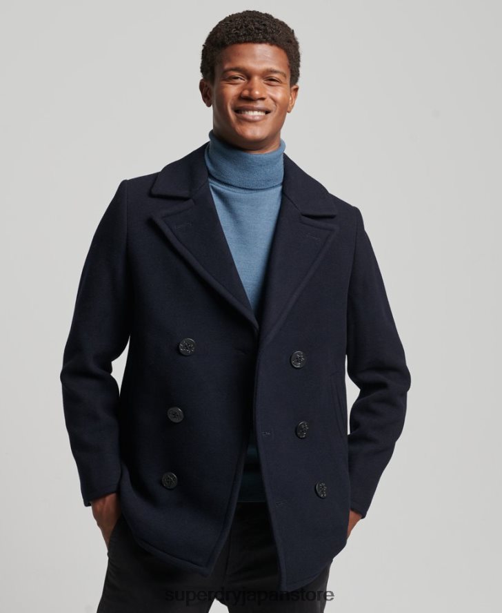 マーチャント ストア - ウール ピーコート 男性 Superdry 衣類 海軍 2J62PZ966