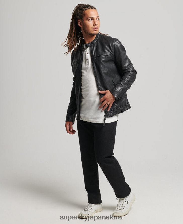 スタジオ レザー レーサー ジャケット 男性 Superdry 衣類 黒 2J62PZ967