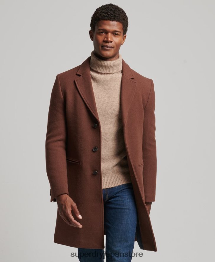 取り外し可能な裏地付きウールタウンコート 男性 Superdry 衣類 茶色 2J62PZ972