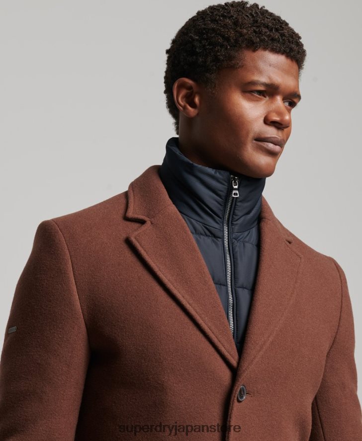 取り外し可能な裏地付きウールタウンコート 男性 Superdry 衣類 茶色 2J62PZ972