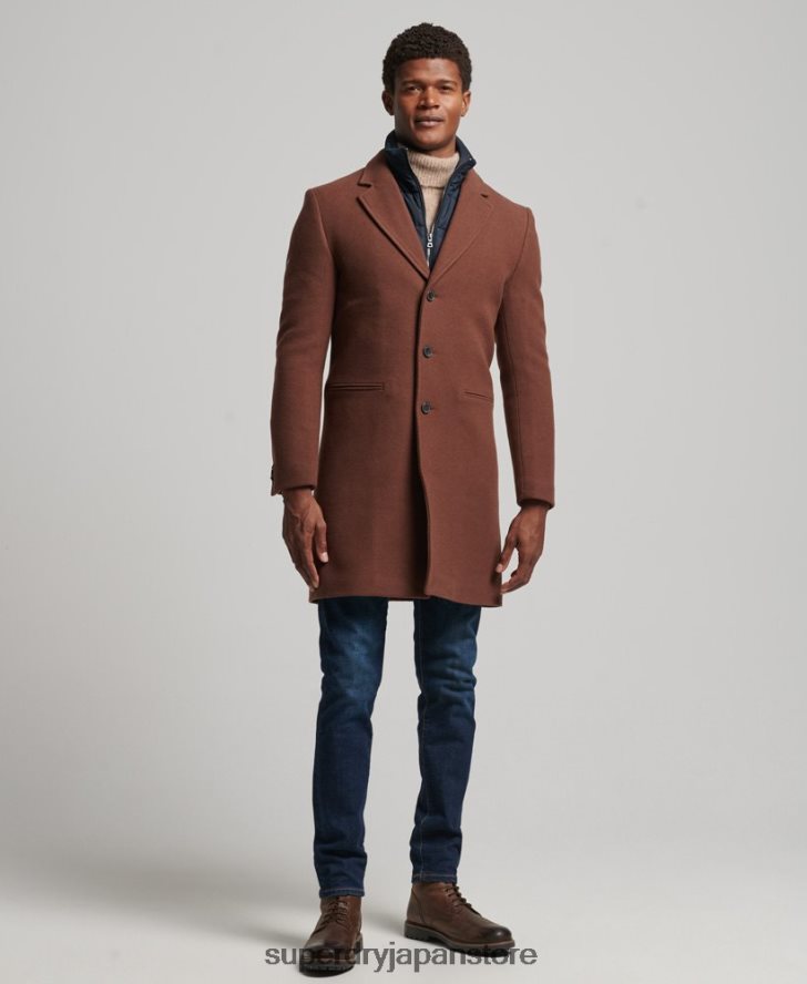 取り外し可能な裏地付きウールタウンコート 男性 Superdry 衣類 茶色 2J62PZ972
