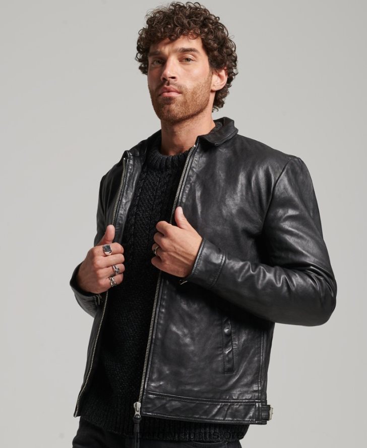 スリムフィットコーチレザージャケット 男性 Superdry 衣類 黒 2J62PZ991