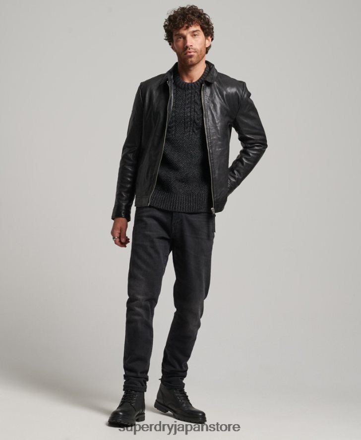スリムフィットコーチレザージャケット 男性 Superdry 衣類 黒 2J62PZ991