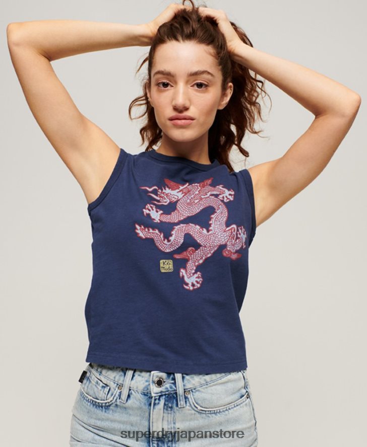 ヴィンテージベストトップ 女性 Superdry x Komodo 衣類 海軍 2J62PZ2164