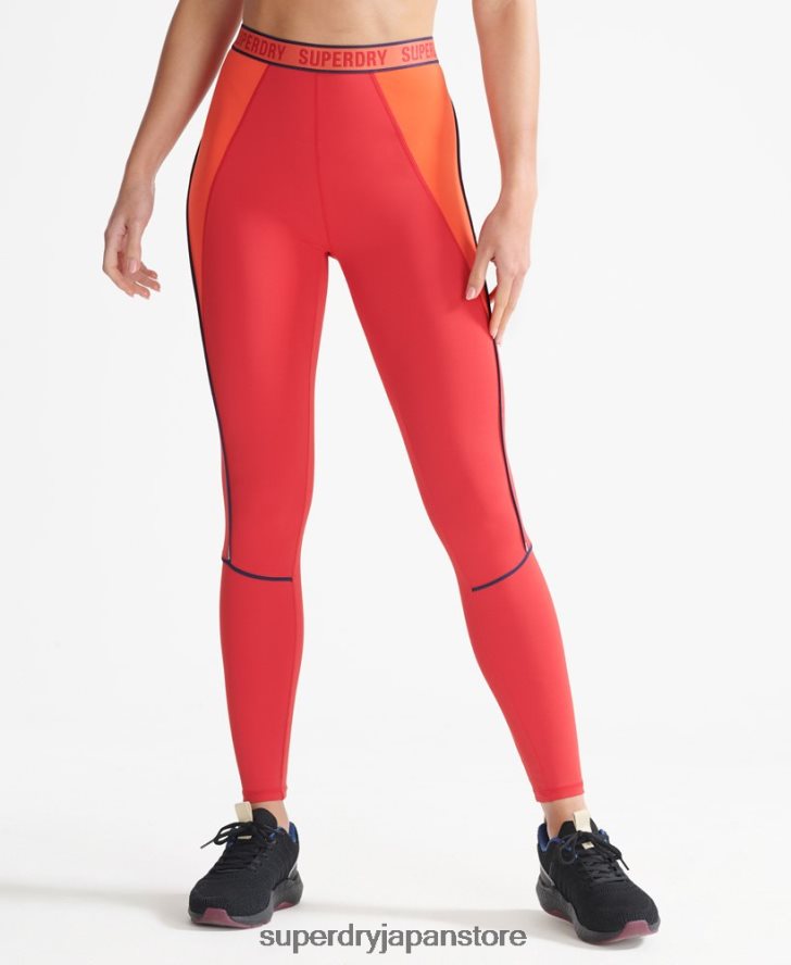 Train ブランドの伸縮性のあるタイトなレギンス 女性 Superdry 衣類 赤 2J62PZ4085